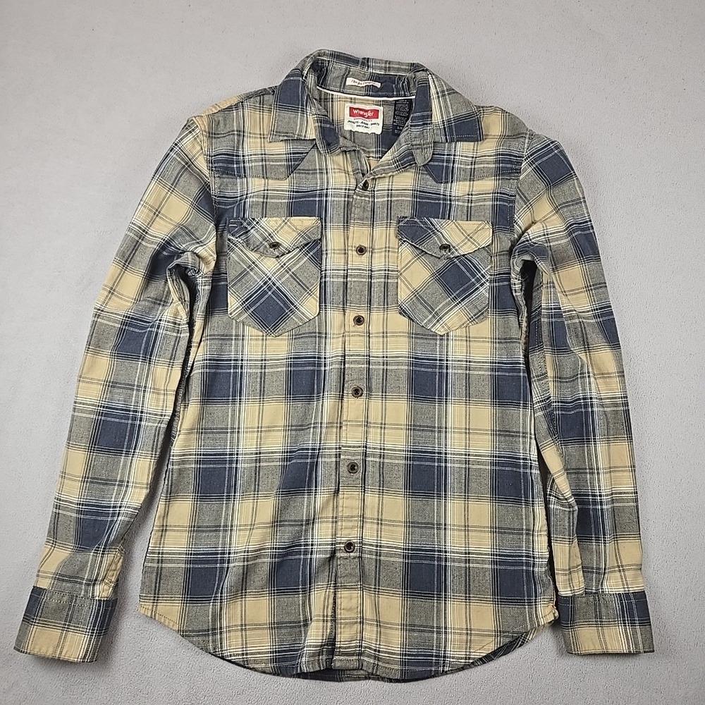 Wrangler Men's Long Sleeve SMALL Blue Tan Plaid